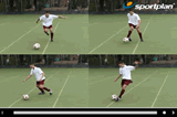 first touch with outside of kicking footTechnique videoSoccer Drills Coaching